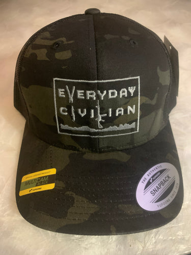 Multicam Black Curved Bill Snapback Mesh Hat with Grey EveryDayCivilian Logo